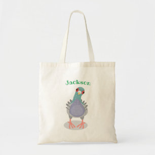 Cute curious pigeon cartoon illustration tote bag
