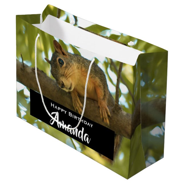Cute & Curious Squirrel Nature Photo - Birthday Large Gift Bag (Front Angled)