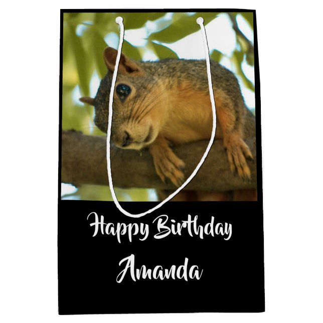 Cute & Curious Squirrel Nature Photo - Birthday Medium Gift Bag (Front)