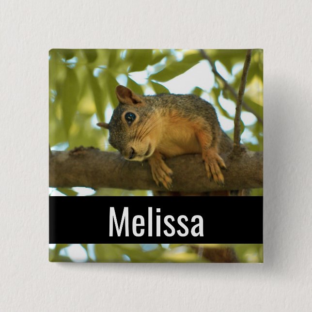 Cute & Curious Squirrel Nature Photography 2 Inch Square Button (Front)