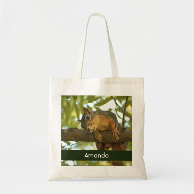 Cute Curious Squirrel Nature Photography Tote Bag (Front)