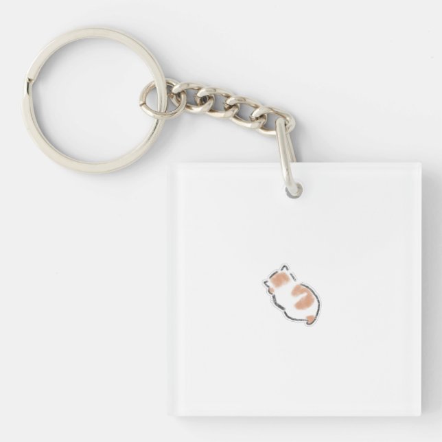 Cute Curled Up Sleeping Cat Hand Drawn Art Keychain (Front)