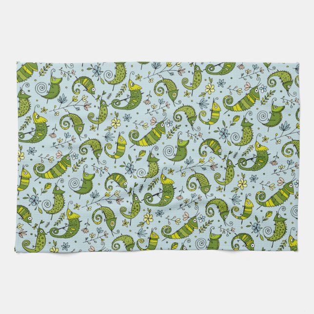 Cute Curly Chameleon Reptile Lovely Lizard Kitchen Towel (Horizontal)
