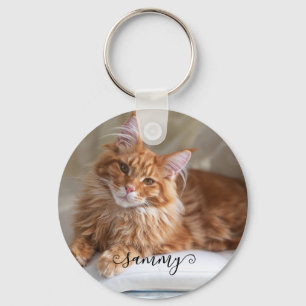 Cute Curly Name Cat Photo Keychain