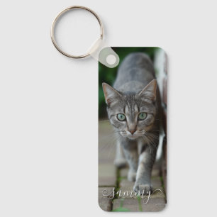Cute Curly Name Cat Tall Vertical Photo Keychain