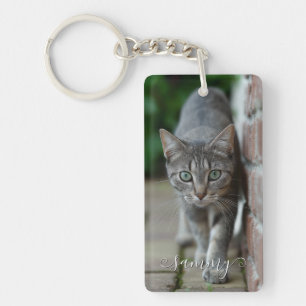 Cute Curly Name Cat Tall Vertical Photo Keychain