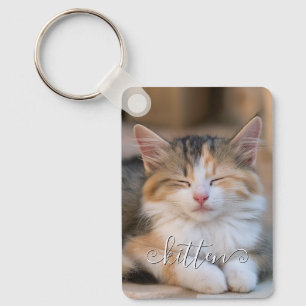 Cute Curly Name Cat Vertical Photos Keychain
