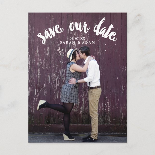 Cute Curved Text | Photo Save the Date Postcard (Front)