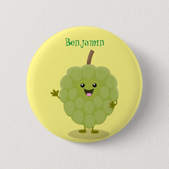 Cute custard apple cherimoya cartoon  2 inch round button (Front)