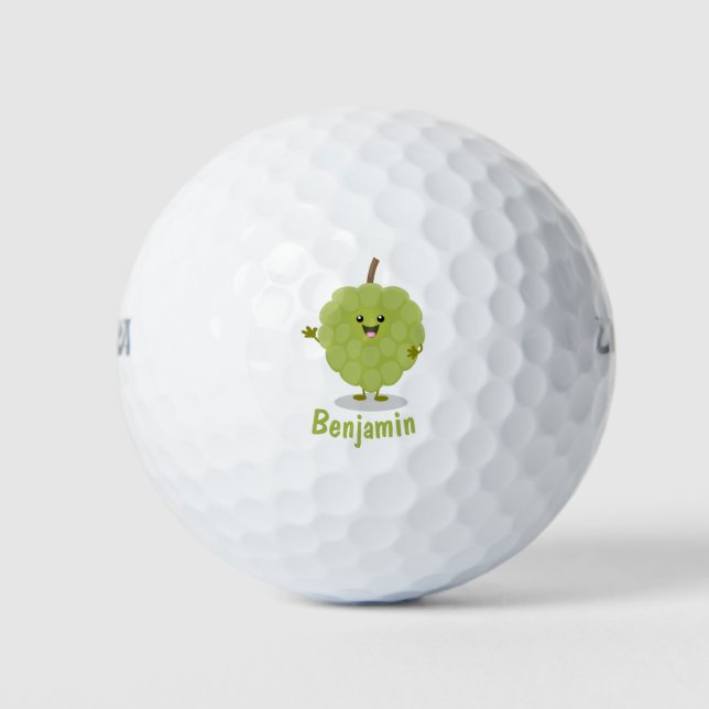 Cute custard apple cherimoya cartoon  golf balls (Front)