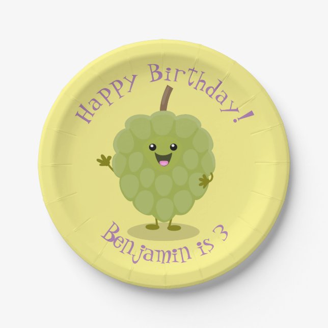 Cute custard apple cherimoya cartoon paper plate (Front)
