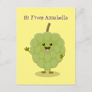 Cute custard apple cherimoya cartoon postcard
