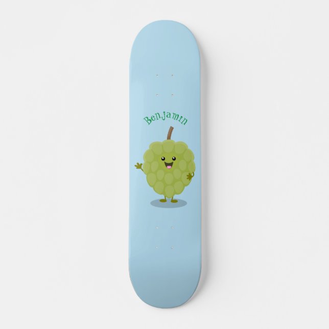 Cute custard apple cherimoya cartoon skateboard (Front)
