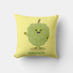 Cute custard apple cherimoya cartoon throw pillow