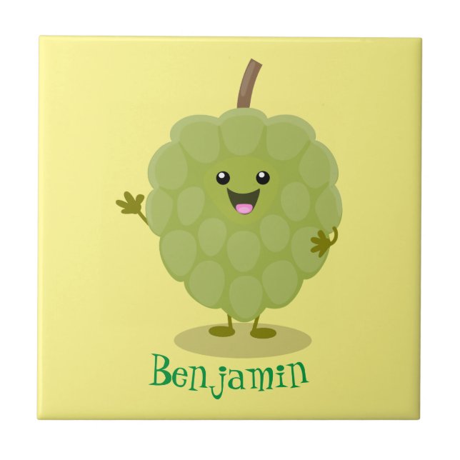 Cute custard apple cherimoya cartoon  tile (Front)
