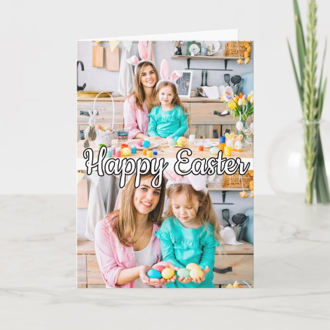 Cute Custom 2-photo Family Easter Holiday Card (Front)