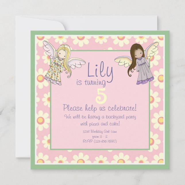 Cute Custom Angel Fairy Anniversaire Invitations d (Devant)