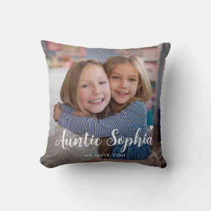 Cute Custom Auntie Two Photo Keepsake Throw Pillow
