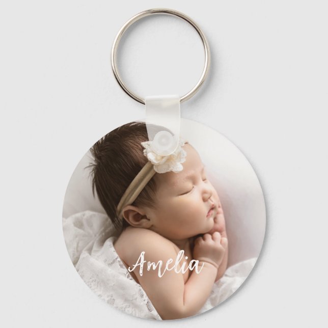 Cute Custom Baby Photo  Name Keychain (Front)