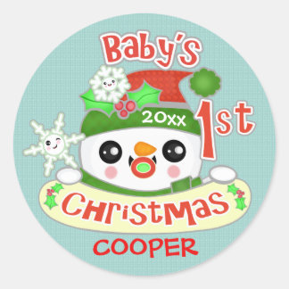 Cute Custom Baby's First Christmas Classic Round Sticker