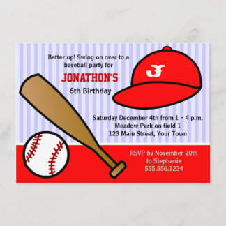 Cute Custom Baseball Birthday Party Red and White Invitation