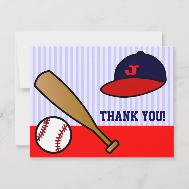 Cute Custom Baseball Flat Thank You Note Card (Front)