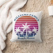 Cute Custom Beach House Palm Tree Tropical Sunset Throw Pillow (Blanket)