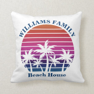 Cute Custom Beach House Palm Tree Tropical Sunset Throw Pillow