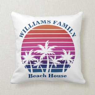 Cute Custom Beach House Palm Tree Tropical Sunset Throw Pillow