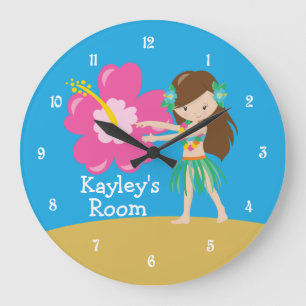 Cute Custom Beach Hula Girl Large Clock
