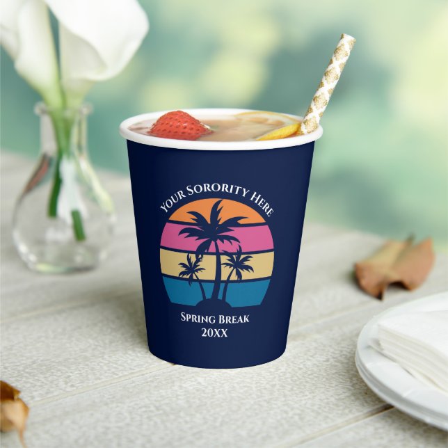 Cute Custom Beach Party Palm Trees Blue Paper Cups (Insitu)