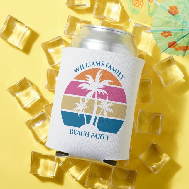 Cute Custom Beach Party Tropical Palm Tree Can Cooler (In Situ Summer)