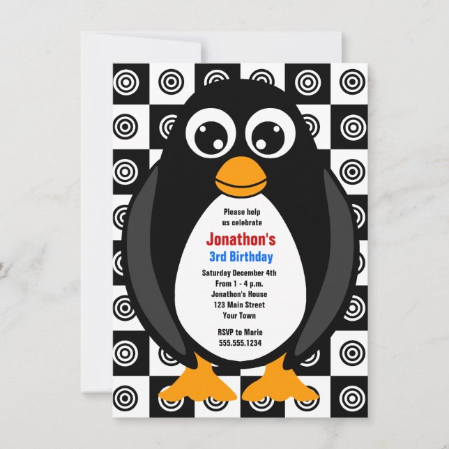 Cute Custom Birthday Party Penguin Invitation (Front)