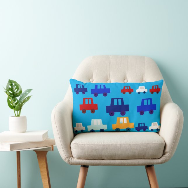 Cute Custom Blue Little Cars Boy's Throw Lumbar Pillow (Chair)