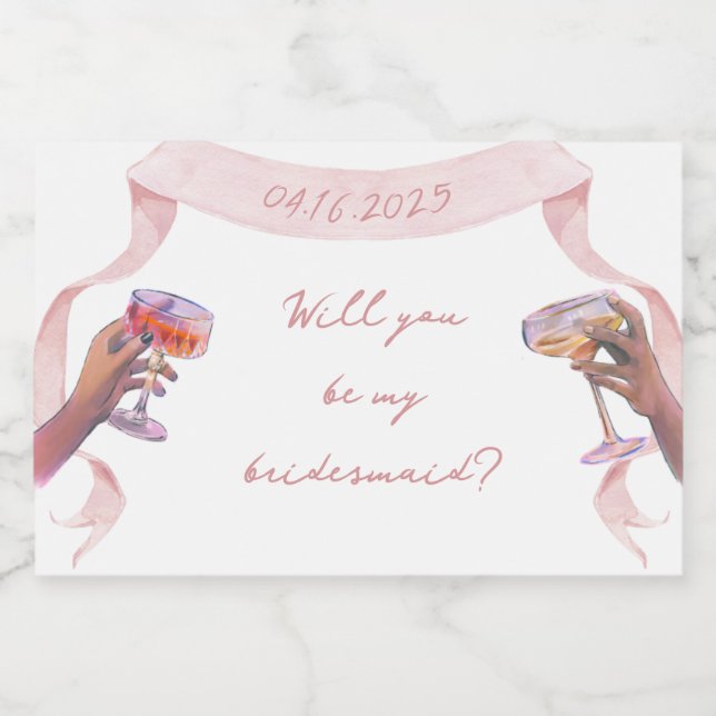 Cute Custom Bridesmaid Proposal Mini Champagne Sparkling Wine Label (Single Label)