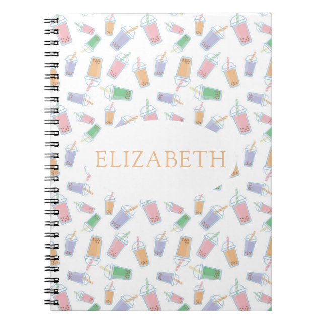 Cute Custom Bubble Tea Boba Pastel Notebook (Front)