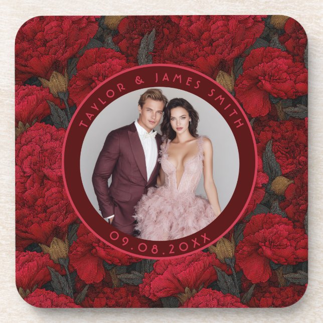 Cute Custom Carnation Fantasy Fall Wedding Coaster (Front)