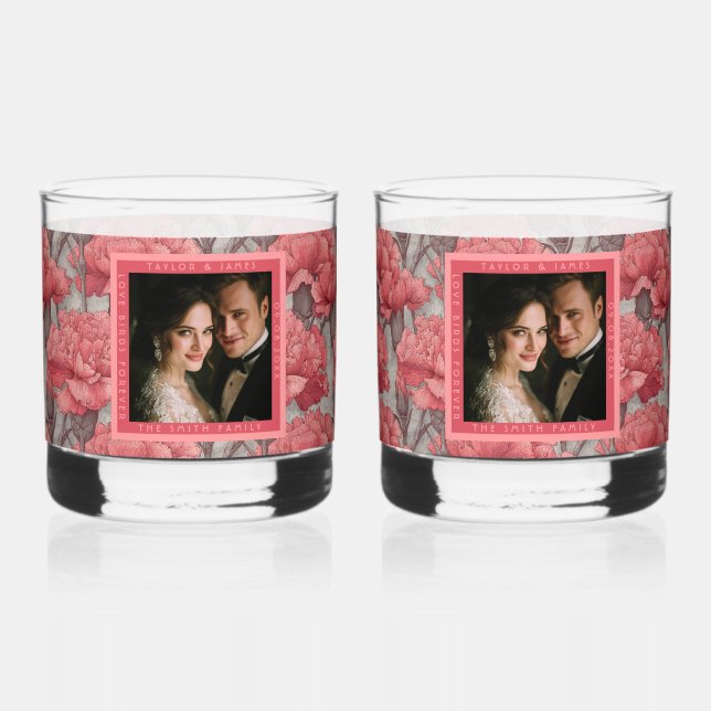 Cute Custom Carnation Flower Seaside Wedding Whiskey Glass (Front)