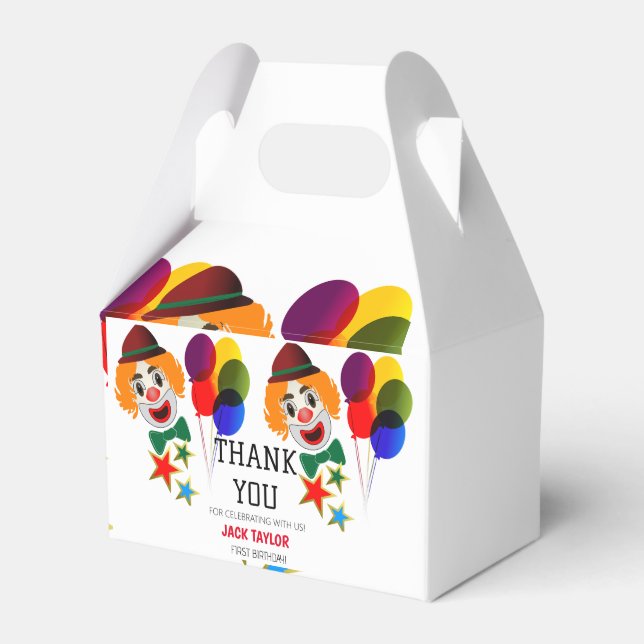 Cute Custom Carnival Circus Clown First Birthday  Favor Box (Front Side)
