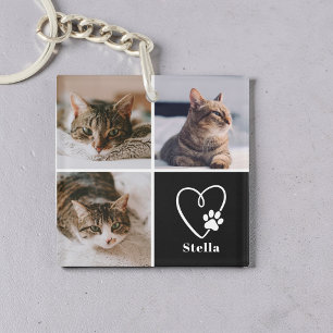 Cute Custom Cat Lover 3 Photo Collage Keepsake Pet Keychain