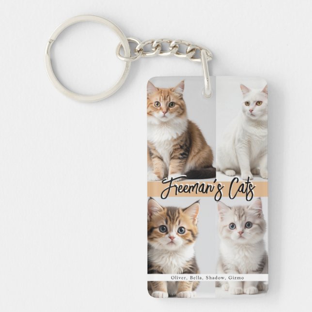 Cute Custom Cat Photo Family Keychain (Front)