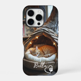Cute Custom Cat Photo & Name with Heart Paw iPhone 16 Pro Case