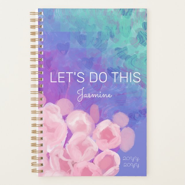 Cute Custom Cherry Blossoms Colourful Hearts Planner (Front)