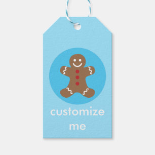 Cute Custom Christmas Blue Gingerbread Man Gift Tags