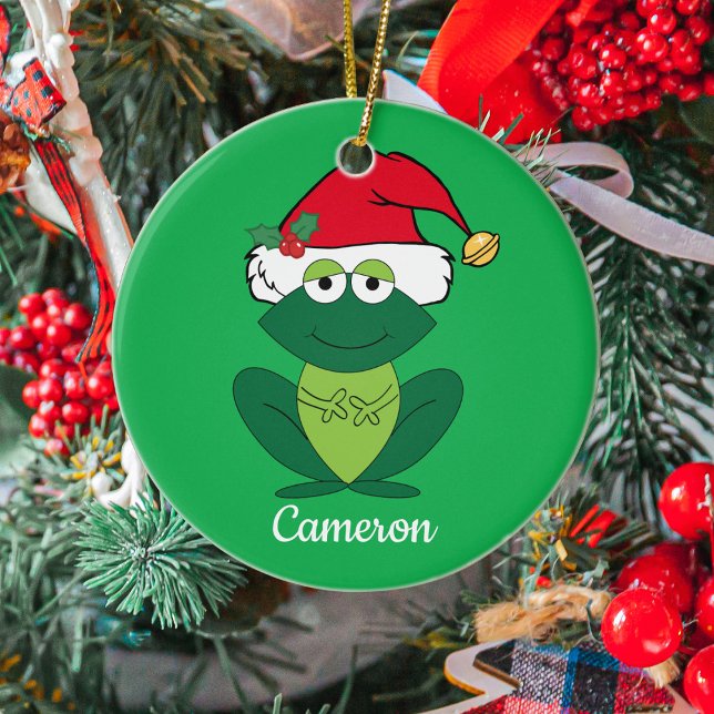 Cute Custom Christmas Frog Ceramic Ornament (Creator Uploaded)