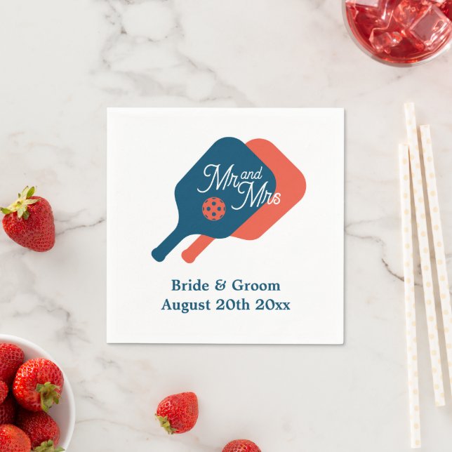 Cute custom colour pickleball wedding napkins (Insitu)