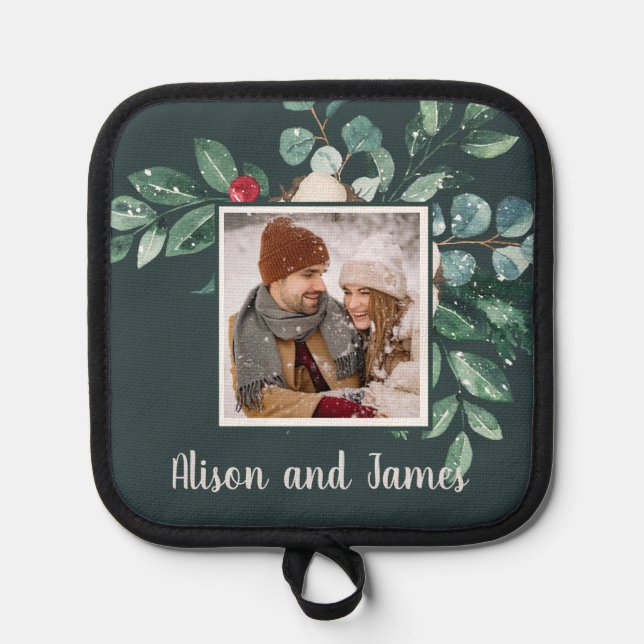 Cute Custom Couples First Christmas Pot Holder (Front)