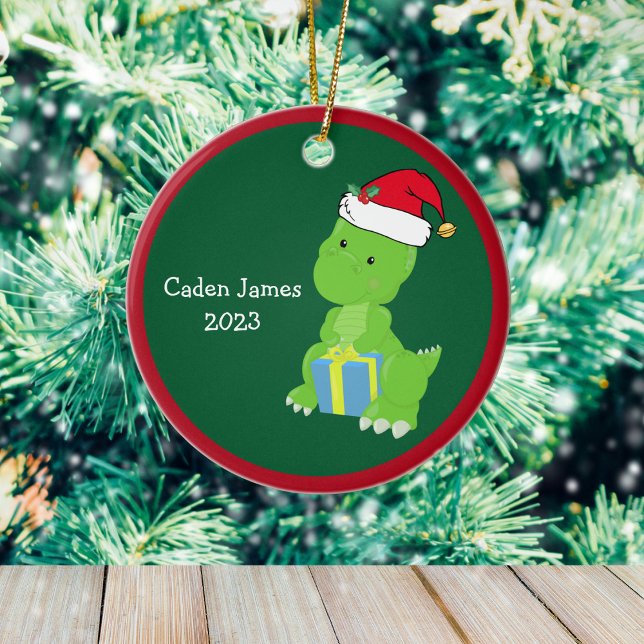 Cute Custom Dinosaur Kids Christmas Gift Ceramic Ornament (Creator Uploaded)