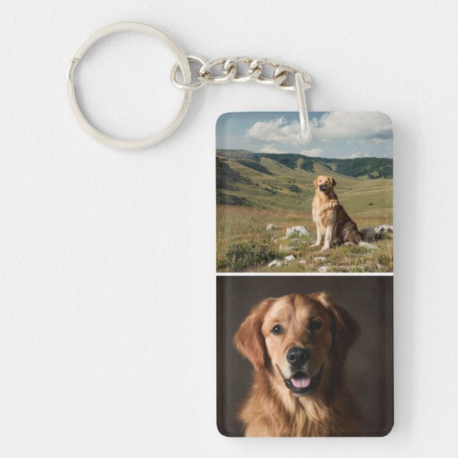 Cute Custom Dog Photos Collage Paw Print Keychain (Front)