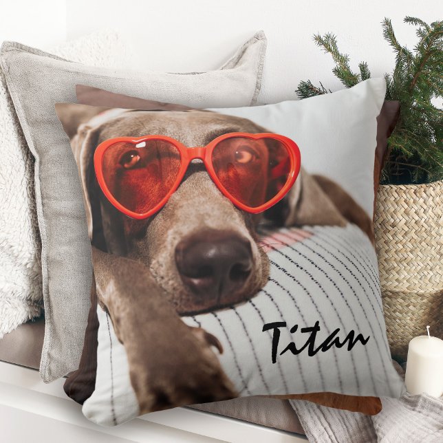 Cute Custom Double-Sided Pet Photo with Name Throw Pillow (Creator Uploaded)